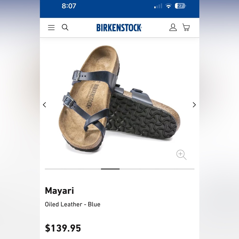 Birkenstock Mayari - Size 39 - Womens 8-8.5/ Mens 7.  EUC Oiled Leather Blue - Picture 6 of 11